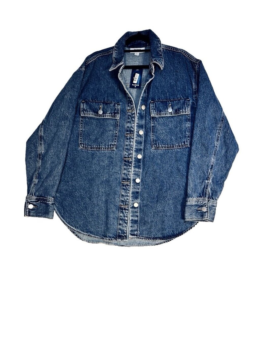 Parke Target Denim Shacket Shirt Jacket Dark Wash Oversized Button Front Sz XL - Picture 2 of 16